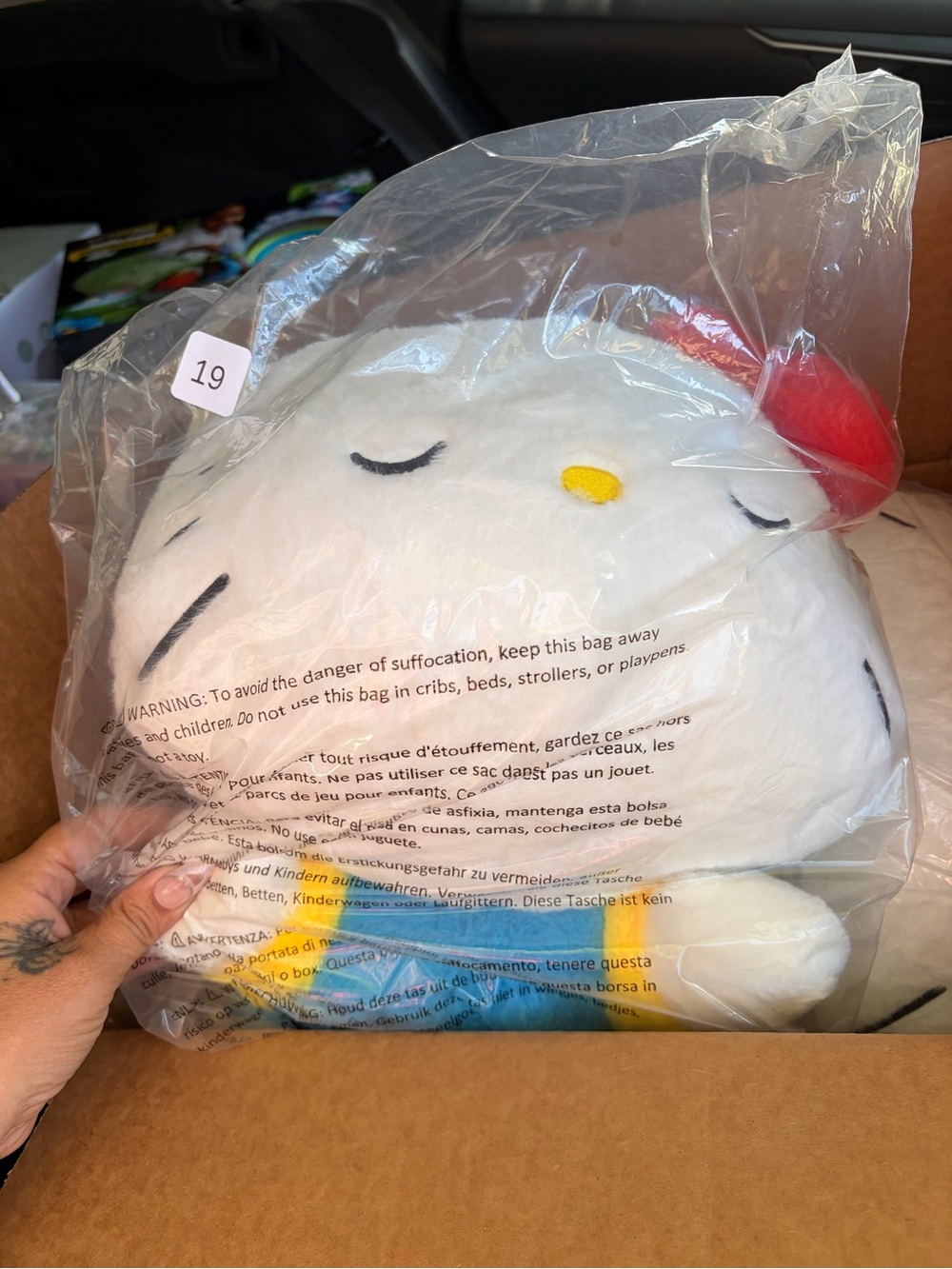 Hello Kitty White Plush with Red Bow and Blue Outfit